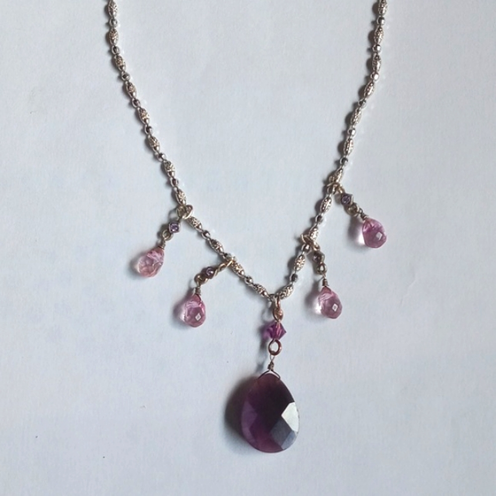 💜 Upcycled / repurposed necklace, silver with purple faux crystals